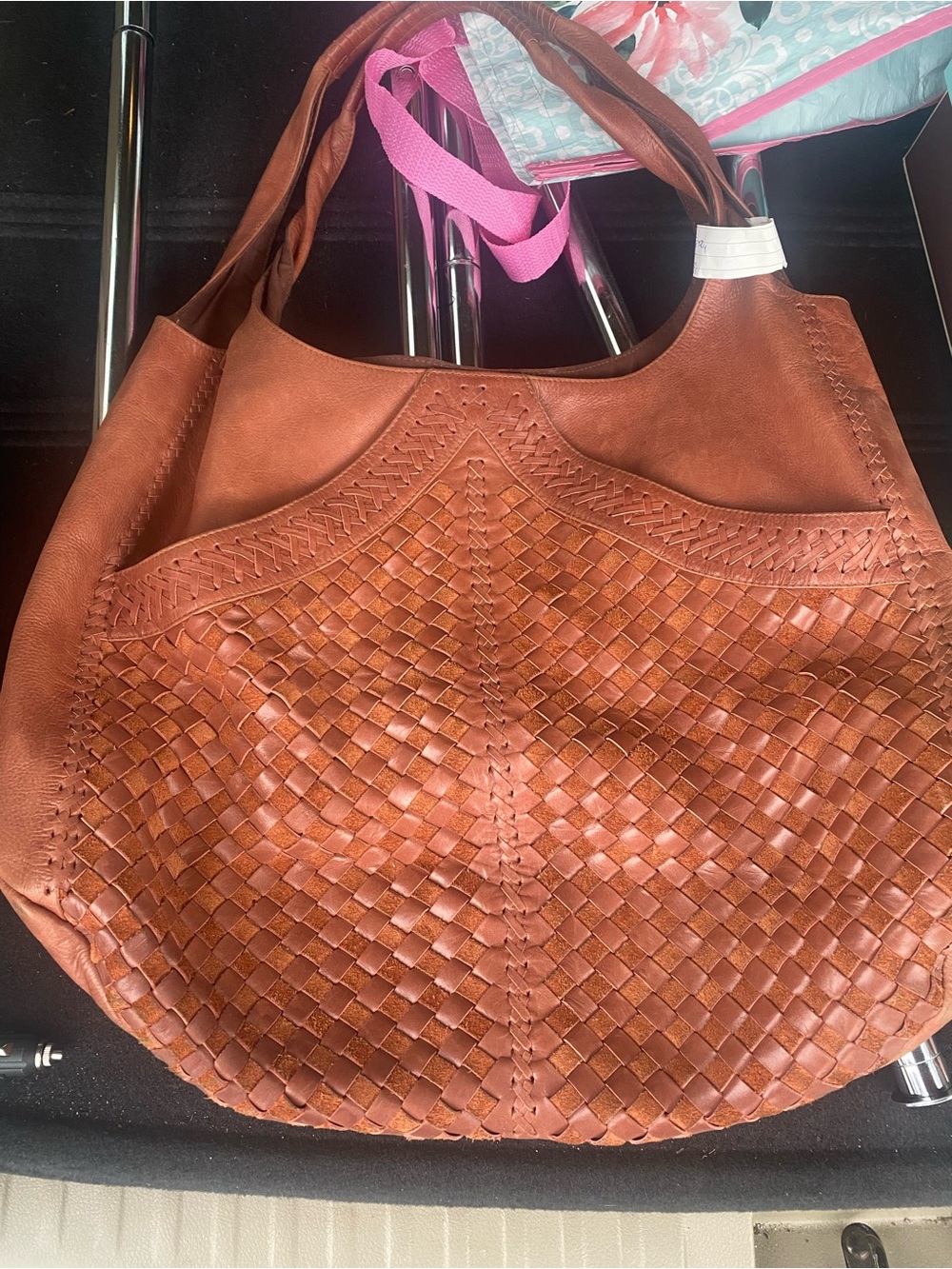 ELF Woven Leather French Lover Oversized Hobo Bag - Cognac - Picture 11 of 16